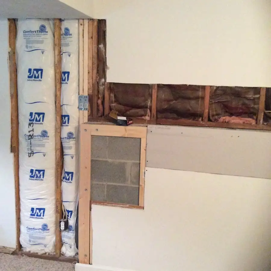 Wall insulation replacement during Basement Flood Cleanup in South Londonderry